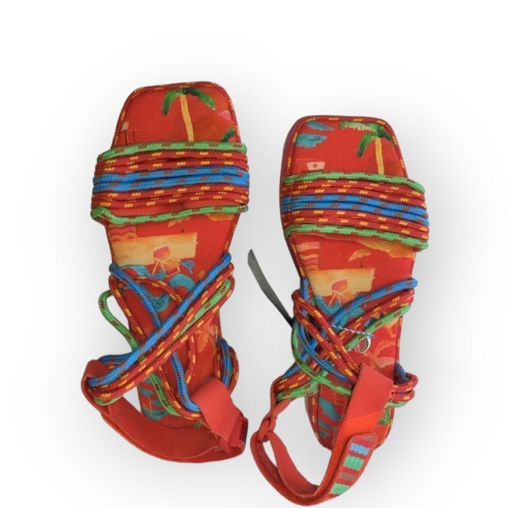 FARM Rio Red Multicolor Braided Strap Sandals